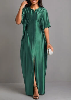 Green Split Half Sleeve Shift Dress 10 Green Split Half Sleeve Shift Dress -Modlily Shop 334430 P 16855885478323