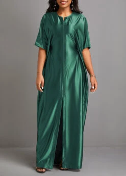 Green Split Half Sleeve Shift Dress
