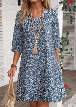 Navy Lightweight Ditsy Floral Print Dress