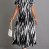 Black Split Geometric Print Shift Dress