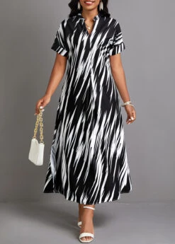 Black Split Geometric Print Shift Dress