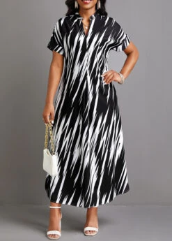 Black Split Geometric Print Shift Dress -Modlily Shop 334600 P 16855884954353