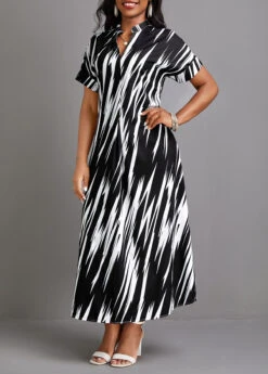 Black Split Geometric Print Shift Dress -Modlily Shop 334600 P 16855884955922