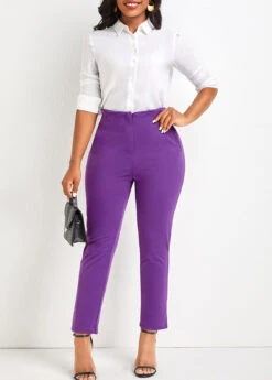 Purple Pocket Skinny Zipper Fly High Waisted Pants -Modlily Shop 334601 P 16856128967970