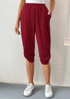 Wine Red Pocket Jogger Elastic Waist Pants -Modlily Shop 334705 P 16848397536465
