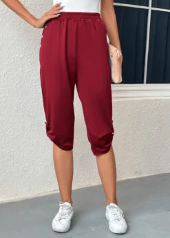 Wine Red Pocket Jogger Elastic Waist Pants -Modlily Shop 334705 P 16848397537464