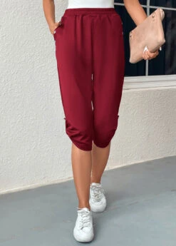Wine Red Pocket Jogger Elastic Waist Pants -Modlily Shop 334705 P 16848397539453