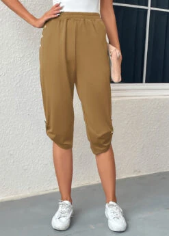 Light Camel Pocket Jogger Elastic Waist Pants -Modlily Shop 334707 P 16848397566464
