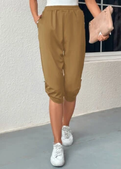 Light Camel Pocket Jogger Elastic Waist Pants -Modlily Shop 334707 P 16848397569373