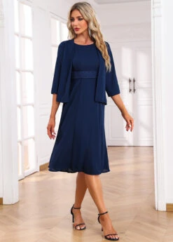 Navy Two Piece Dress And Cardigan -Modlily Shop 334727 P 16878522261692