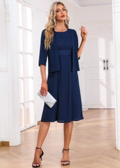 Navy Two Piece Dress And Cardigan -Modlily Shop 334727 P 16878522263114