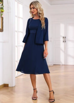 Navy Two Piece Dress And Cardigan -Modlily Shop 334727 P 16878522263893
