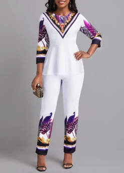 White Ruffle Leaf Print Top And Pants -Modlily Shop 334773 P 16861267073723