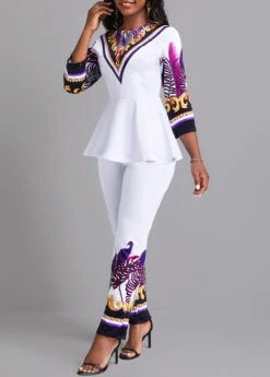 White Ruffle Leaf Print Top And Pants -Modlily Shop 334773 P 16861267077282