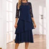 Navy Umbrella Hem Sequin A Line Dress