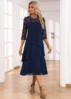 Navy Umbrella Hem Sequin A Line Dress -Modlily Shop 334851 P 16950047136662