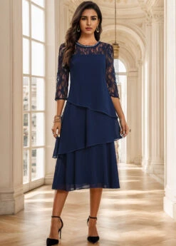 Navy Umbrella Hem Sequin A Line Dress -Modlily Shop 334851 P 16950047138496