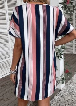 Multi Color Split Striped Short Shift Dress -Modlily Shop 334871 P 16871686680481