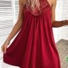 Wine Red Patchwork Short A Line Sleeveless Dress