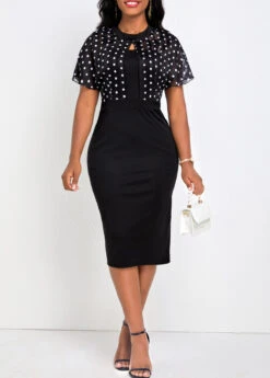 White Polka Dot Short Sleeve Bodycon Dress