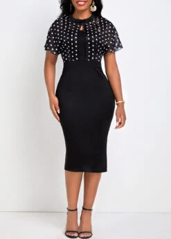 White Polka Dot Short Sleeve Bodycon Dress -Modlily Shop 335016 P 16895904335183
