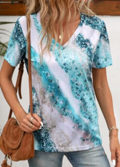 Multi Color Ombre Short Sleeve T Shirt -Modlily Shop 335051 P 16883796814964