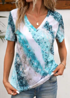 Multi Color Ombre Short Sleeve T Shirt -Modlily Shop 335051 P 16883796819213