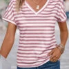 Pink Lightweight Striped Short Sleeve T Shirt 2 Pink Lightweight Striped Short Sleeve T Shirt -Modlily Shop 335053 P 16870646258190