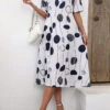 White Pocket Polka Dot Shift Dress