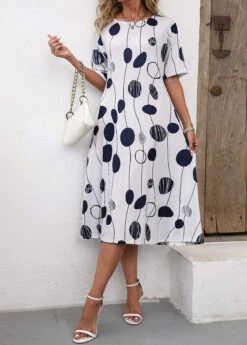 White Pocket Polka Dot Shift Dress