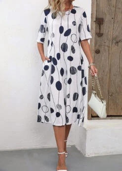 White Pocket Polka Dot Shift Dress -Modlily Shop 335058 P 16881215676075