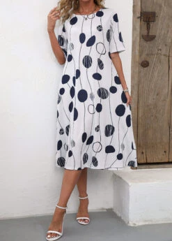 White Pocket Polka Dot Shift Dress -Modlily Shop 335058 P 16881215678244