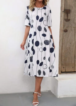 White Pocket Polka Dot Shift Dress -Modlily Shop 335058 P 16881215678453