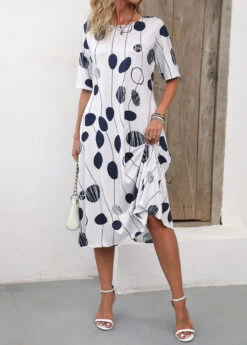 White Pocket Polka Dot Shift Dress -Modlily Shop 335058 P 16881215679862