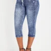Denim Blue Pocket Skinny Drawastring Mid Waisted Jeans