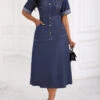 Denim Blue Pocket Button Detail Short Sleeve Dress -Modlily Shop 335133 P 16902830404810