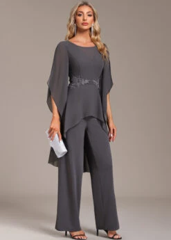 Grey Ruffle Long Round Neck Jumpsuit -Modlily Shop 335146 P 16950113860413