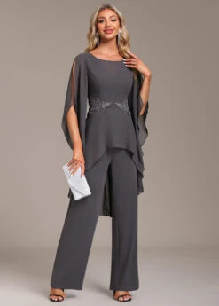 Grey Ruffle Long Round Neck Jumpsuit -Modlily Shop 335146 P 16950113864432