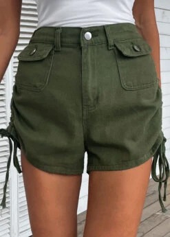 Olive Green Pocket Regular Button Fly Shorts -Modlily Shop 335272 P 16867421897780