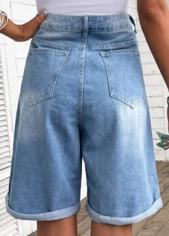 Denim Blue Pocket Button Fly High Waisted Shorts -Modlily Shop 335275 P 16868290565791