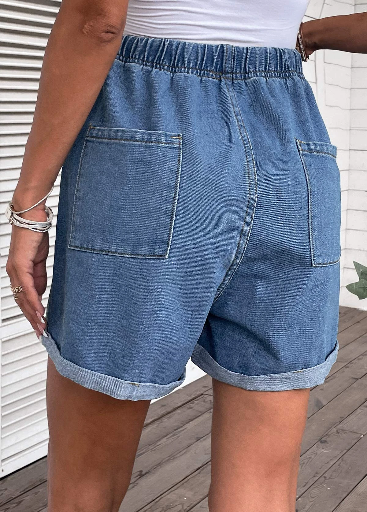Pocket High Waisted Drawastring Denim Shorts 4 Pocket High Waisted Drawastring Denim Shorts - Image 2
