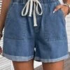 Pocket High Waisted Drawastring Denim Shorts