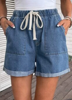 Pocket High Waisted Drawastring Denim Shorts 9 Pocket High Waisted Drawastring Denim Shorts -Modlily Shop 335276 P 16872233962512