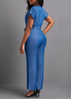 Denim Blue Pocket Ankle Length Belted Jumpsuit -Modlily Shop 335414 P 16878645501551
