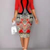 Red Fake 2in1 African Tribal Print Bodycon Dress -Modlily Shop 335416 P 1686725283772