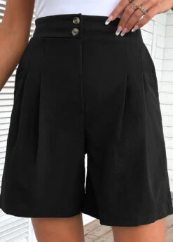 Black Button High Waisted Shorts