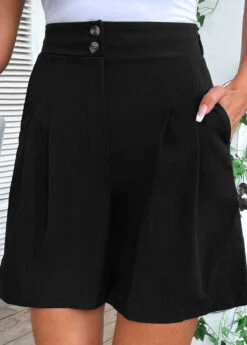 Black Button High Waisted Shorts -Modlily Shop 335598 P 16873106700732