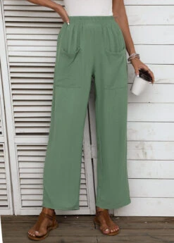 Sage Green Pocket Regular Elastic Waist Pants -Modlily Shop 335603 P 16878639830223