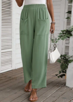 Sage Green Pocket Regular Elastic Waist Pants -Modlily Shop 335603 P 16878639837174