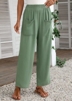Sage Green Pocket Regular Elastic Waist Pants